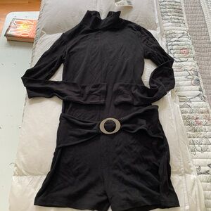 Black Long Sleeve Romper with Belt